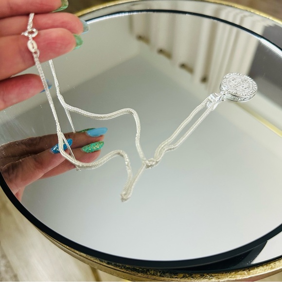 Sterling Silver 925 Pendant, Necklace Greco Style Solid Saint Benedict Protector - Picture 10 of 11